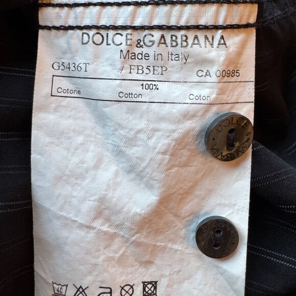 Dolce & Gabbana Mens Luxury Black Striped Long Sleeve Button-Up Shirt 100% Cotto - Picture 5 of 8